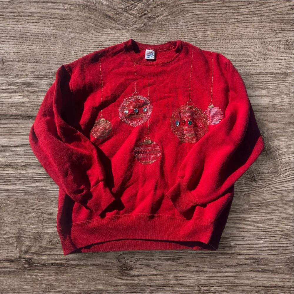 Vintage Jerzees Super Sweats Red Sweatshirt Holiday Sweater Adult Size‎ L